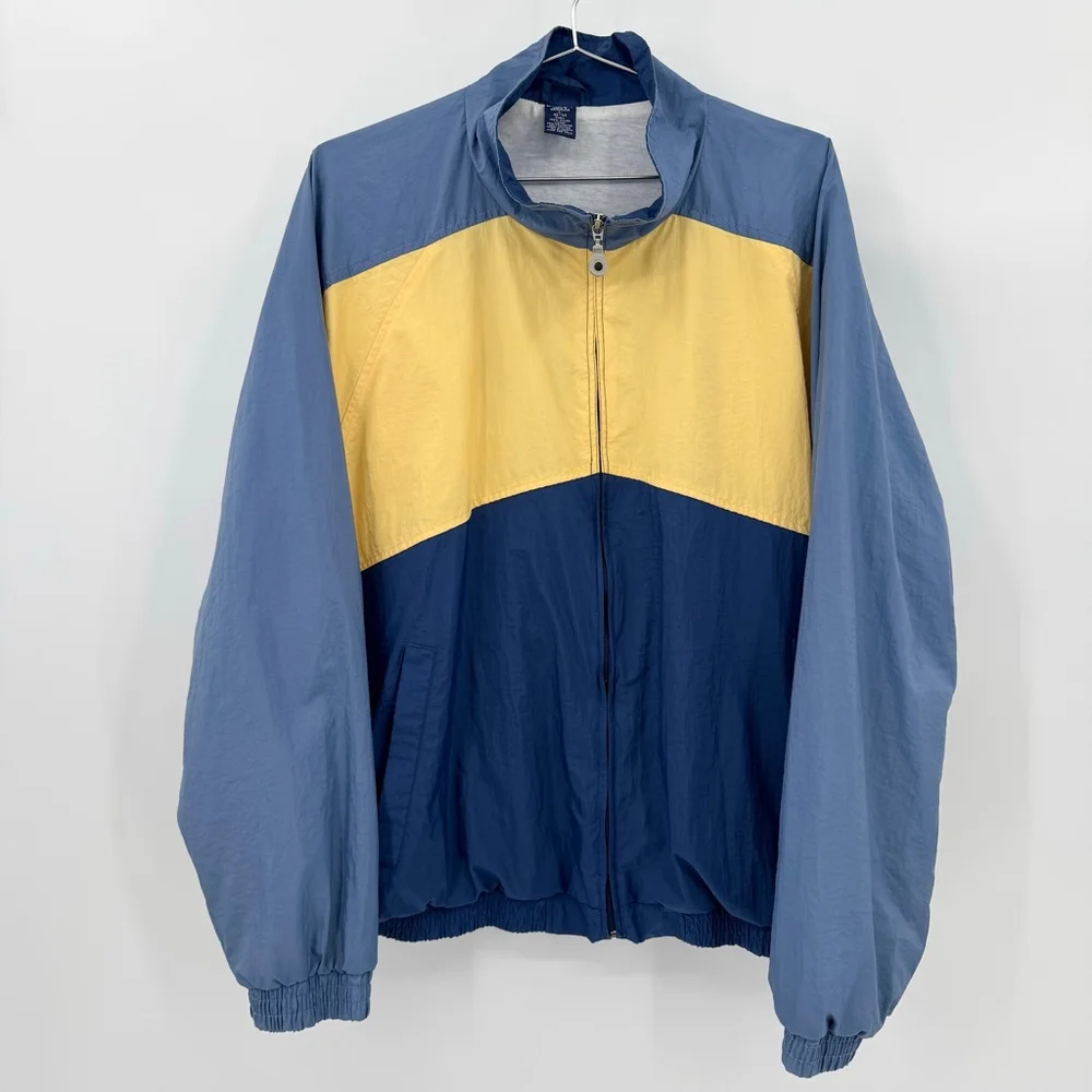 Lands’ End Vintage 90s Y2K Men’s Windbreaker in Blue & Yellow Colorblock Large